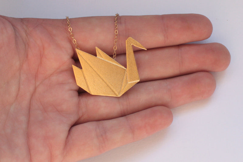 Origami gold swan necklace