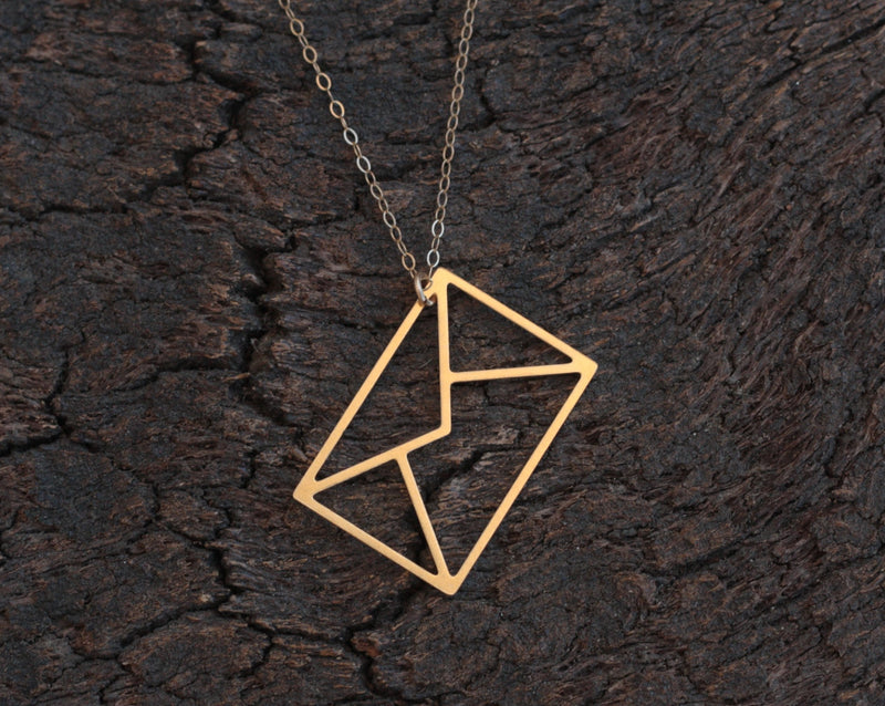Gold origami envelope necklace