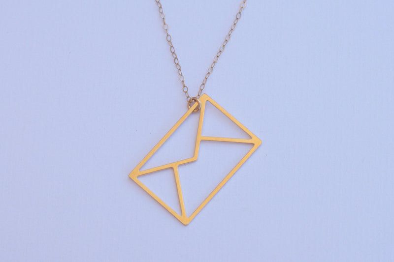 Gold origami envelope necklace