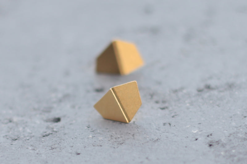 Folded trapezoid earrings, gold geometric stud earrings for women
