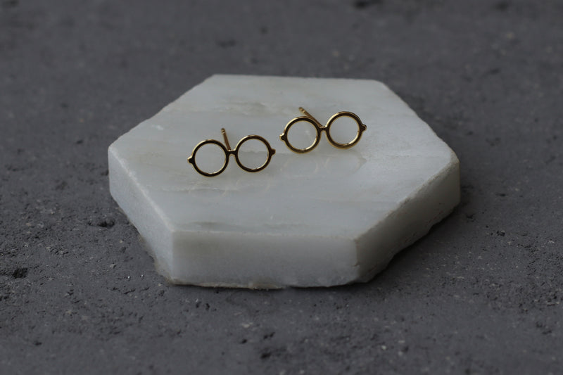 Studded gold eyeglass earrings, Harry Potter earrings