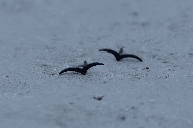 עגילי ציפורים מעופפות שחורים קטנים צמודים לאוזן
