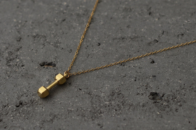 Gold barbell necklace