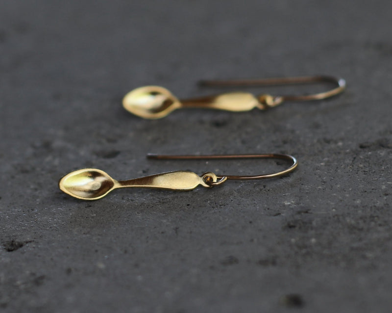 Long dangling gold spoon earrings
