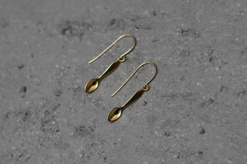 Long dangling gold spoon earrings