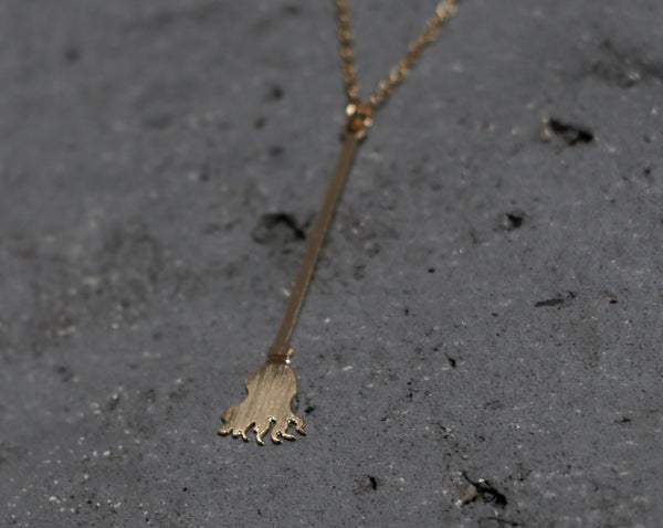 Gold straw broom necklace, witch necklace