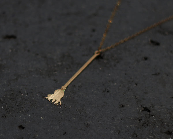 Gold straw broom necklace, witch necklace