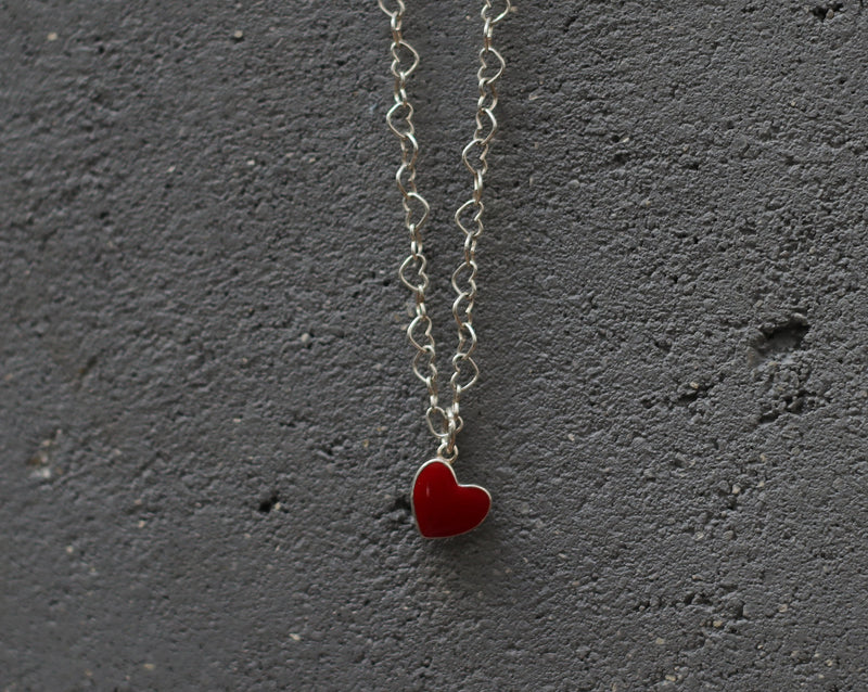 Heart bracelet with silver red heart pendant, ankle bracelet or wrist bracelet