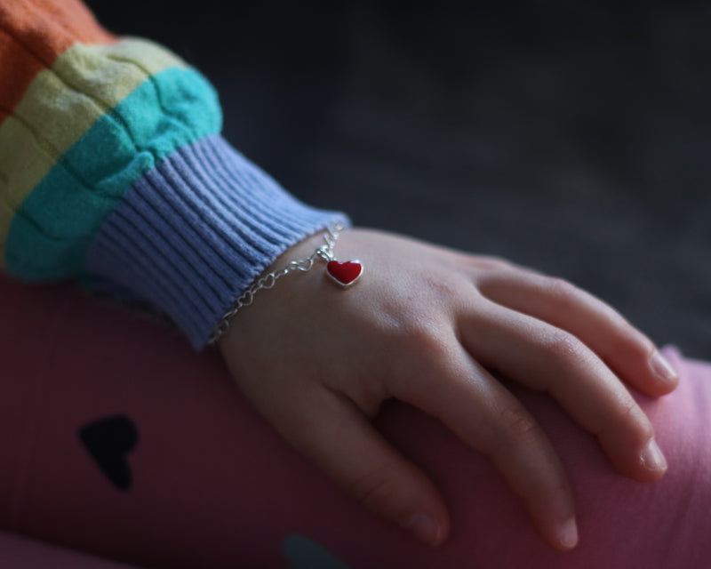 Heart bracelet with silver red heart pendant, ankle bracelet or wrist bracelet
