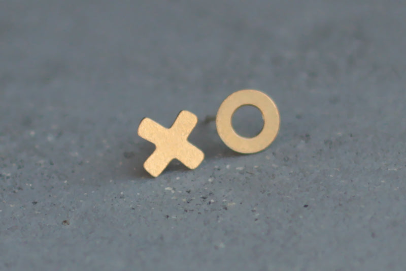Circle X earrings, XO, gold hugs and kisses