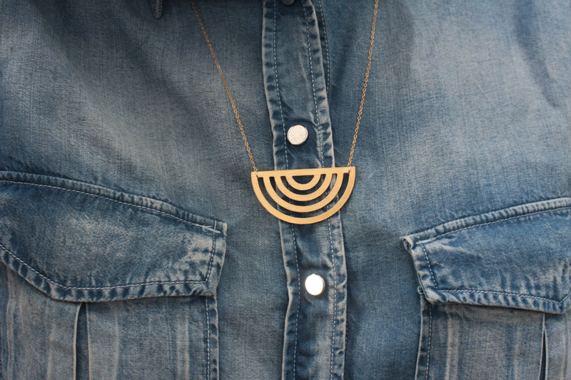 Long geometric half circle necklace