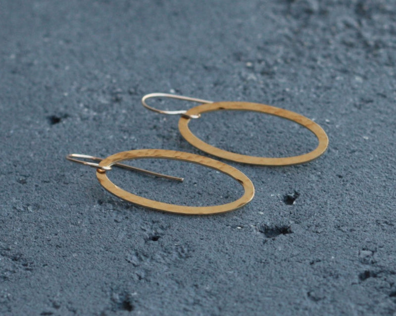 Oval Dangle Earrings - Gold Ellipse Drop Earrings