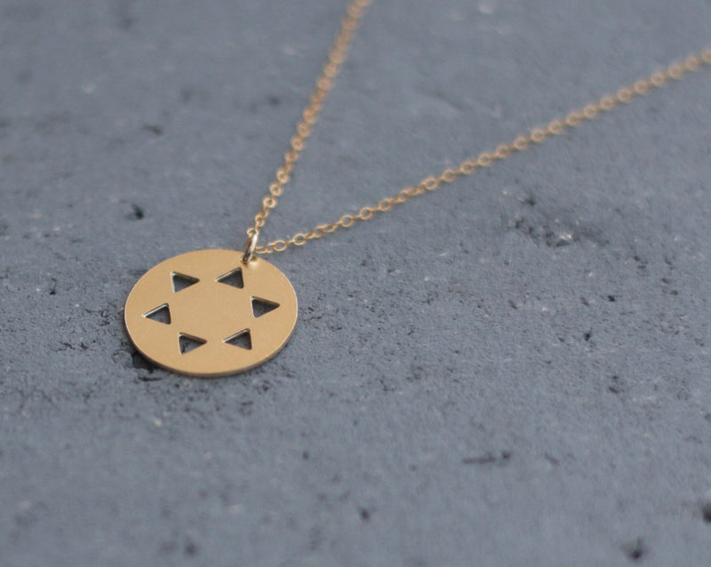 Gold Star of David necklace in a circle