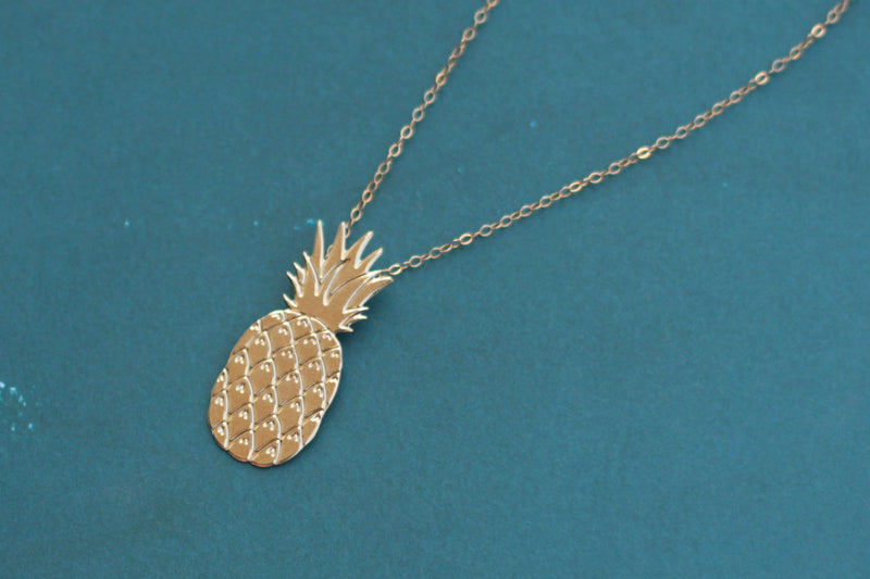 Gold Pineapple Necklace - Tropical Fruit Necklace