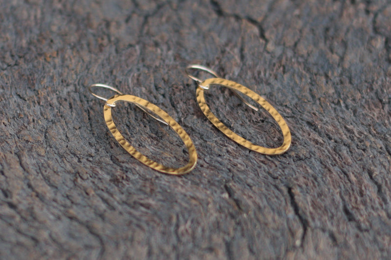 Oval Dangle Earrings - Gold Ellipse Drop Earrings