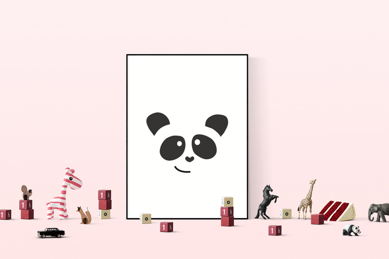 Picture of a black and white panda for framing and hanging