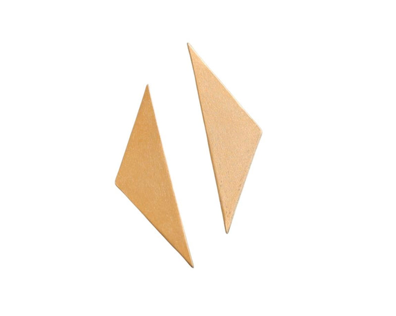 Gold triangle earrings attached to the ear
