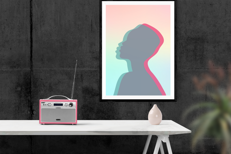 A poster of a woman's profile in pastel colors for home decor