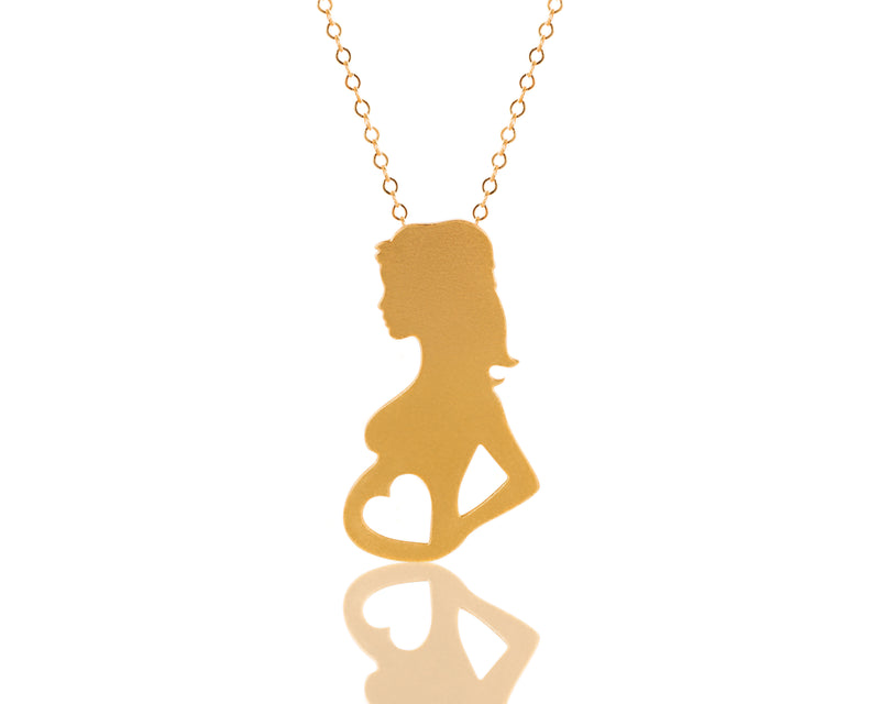 Gold necklace pregnant woman with a heart in her stomach